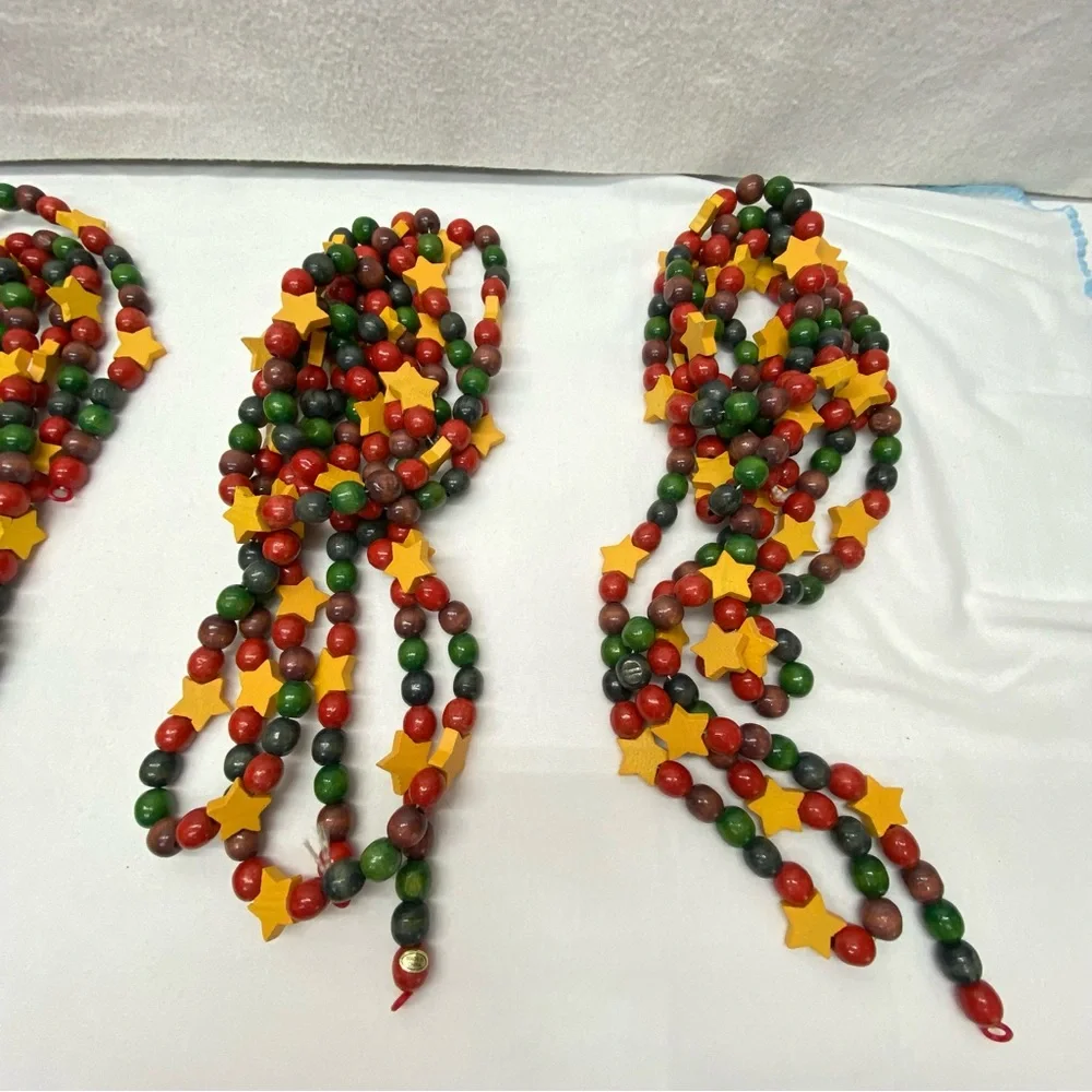 Festive Holiday Star Bead Garland set of 4 wooden bead a Little Over 9 feet each